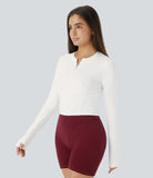Softlyzero™ Plush Half Zip Long Sleeve Thumb Hole Cropped Golf Sports Top - PURE-YOGA