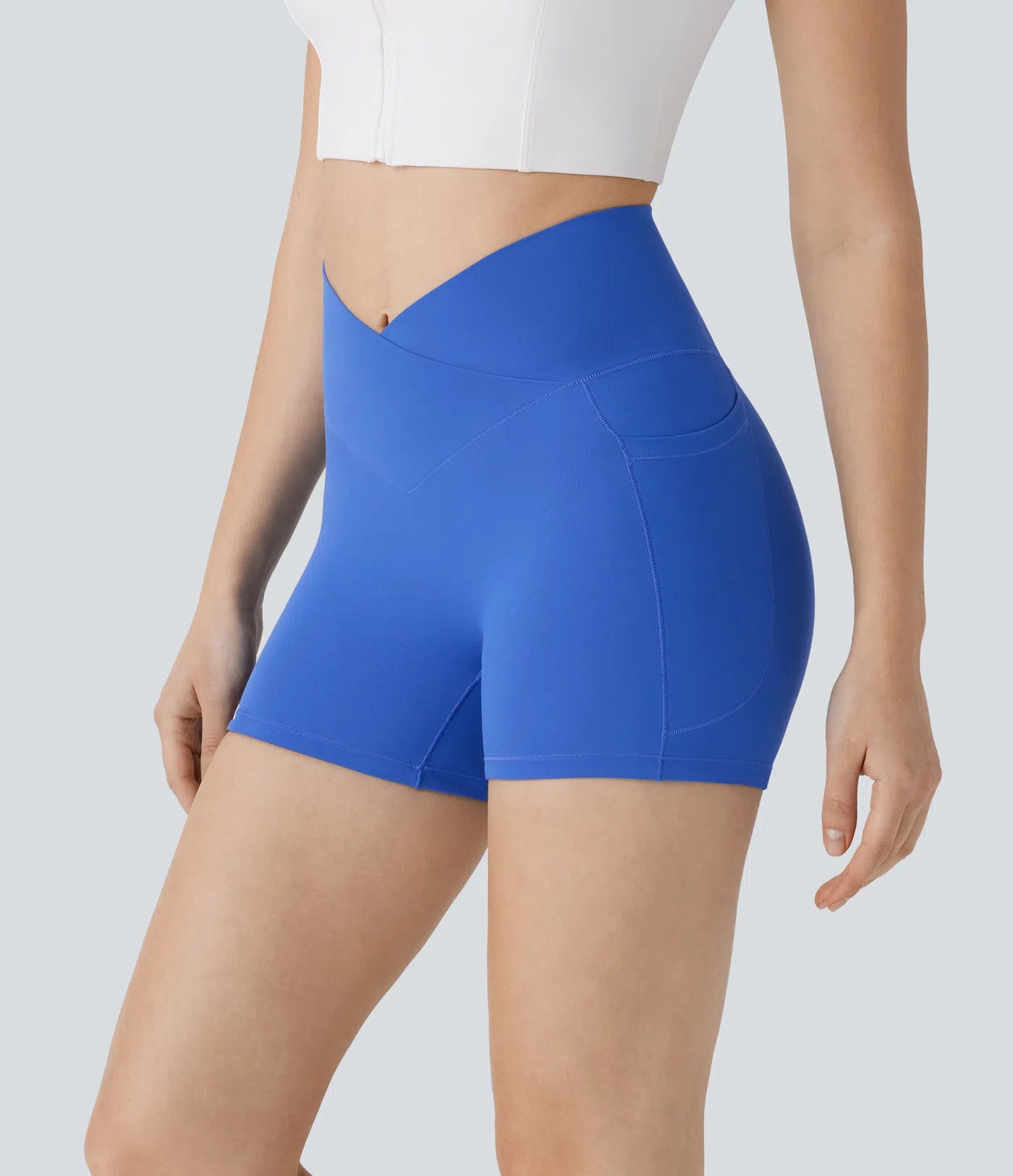 Softlyzero™ Crossover High Waisted Side Pocket Antislip Yoga Biker Shorts 3''-UPF50+ - PURE-YOGA