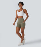 SpeedWave™ SoCinched High Waisted Tummy Control Butt Lifting Side Pocket Contrast Mesh Quick Dry Workout Biker Shorts 5'' - PURE-YOGA