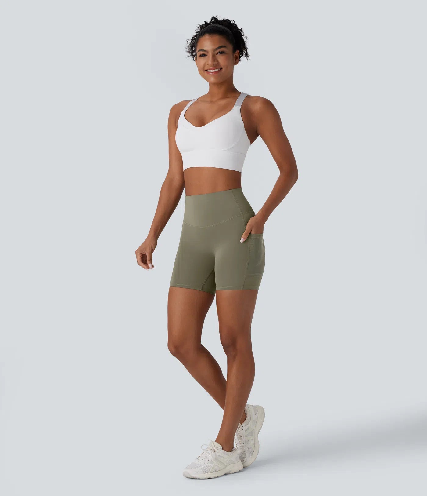 SpeedWave™ SoCinched High Waisted Tummy Control Butt Lifting Side Pocket Contrast Mesh Quick Dry Workout Biker Shorts 5'' - PURE-YOGA