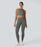 Skin Friendly Soft Seamless Flow Ribbed Leggings High Waisted Tummy Control Yoga 7/8 Leggings - PURE-YOGA