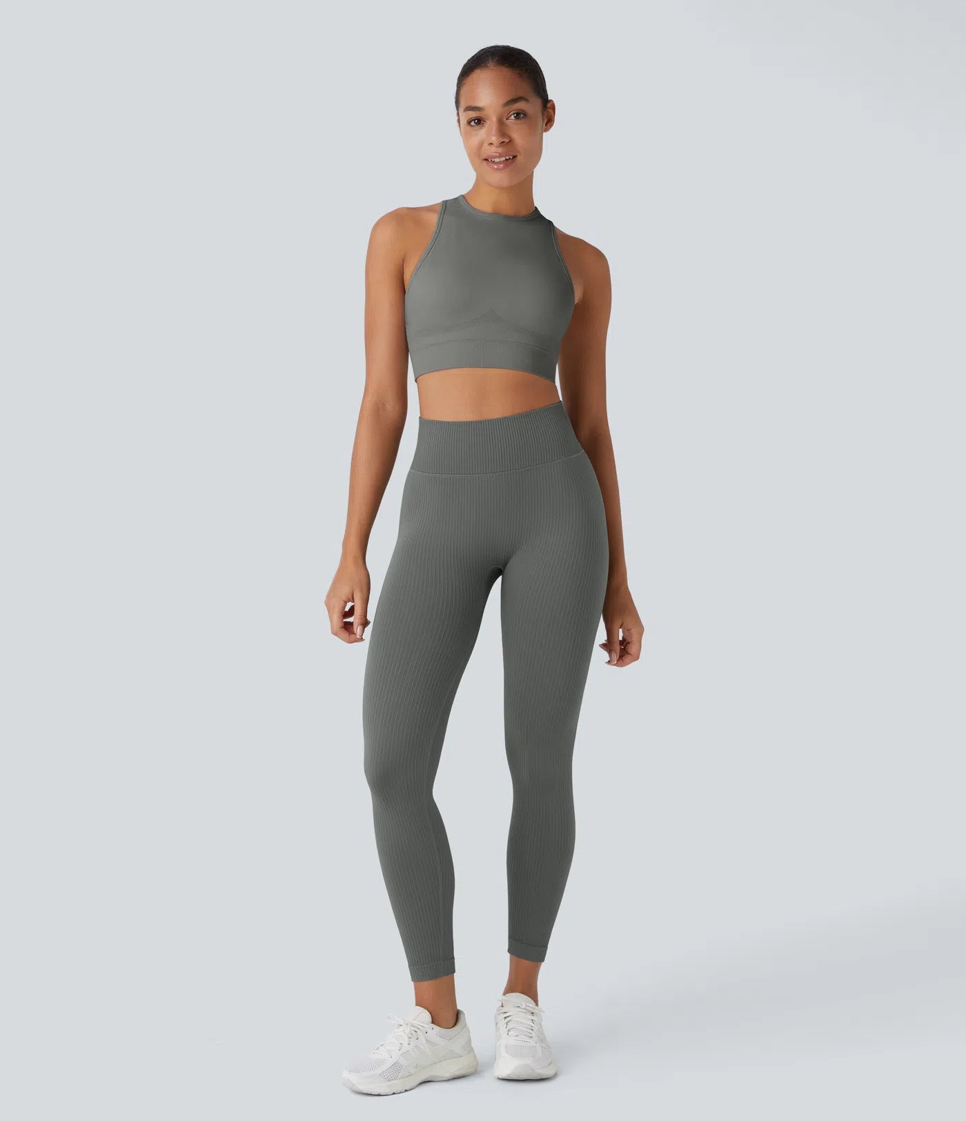 Skin Friendly Soft Seamless Flow Ribbed Leggings High Waisted Tummy Control Yoga 7/8 Leggings - PURE-YOGA