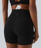 Softlyzero™ High Waisted Crossover Contrast Lace Back Pocket Yoga Biker Shorts 5''-UPF50+ - PURE-YOGA