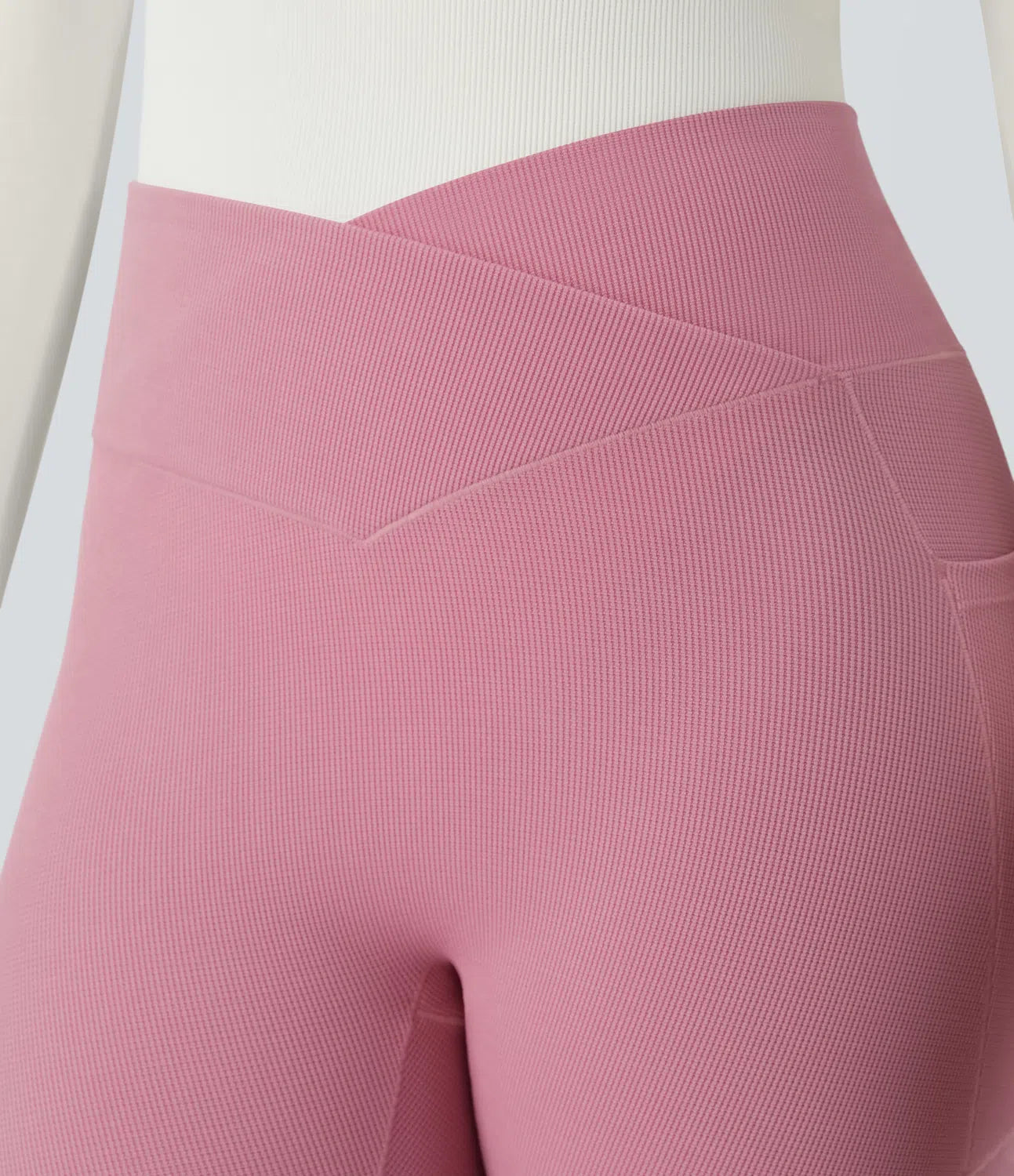 High Waisted Crossover Side Pocket Waffle 7/8 Casual Leggings - PURE-YOGA