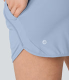 High Waisted Drawstring Multiple Pockets Curved Hem Yoga Shorts - PURE-YOGA