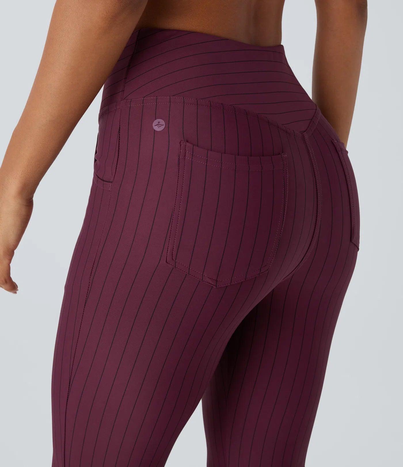Crossover High Waisted Multiple Pockets Stripe Flare Cool Touch Yoga Leggings - PURE-YOGA