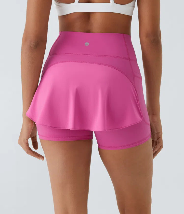 Breezeful™ High Waisted Crossover Side Pocket Back Flare Quick Dry Yoga Shorts - PURE-YOGA