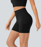 High Waisted Multiple Pockets Contrast Mesh Yoga Biker Shorts 5'' - PURE-YOGA