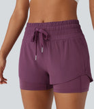 Breezeful™ Mid Rise Drawstring Multiple Pockets 2-in-1 Curved Hem Quick Dry Running Shorts - PURE-YOGA