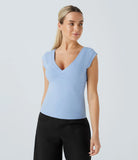V Neck Cap Sleeve Slim Casual Sports Top - PURE-YOGA