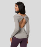 Softlyzero™ Backless Twisted Long Sleeve Split Yoga Sports Top - PURE-YOGA
