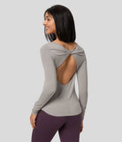 Softlyzero™ Backless Twisted Long Sleeve Split Yoga Sports Top - PURE-YOGA