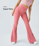 Crossover High Waisted Back Pocket Super Flare Leggings - PURE-YOGA
