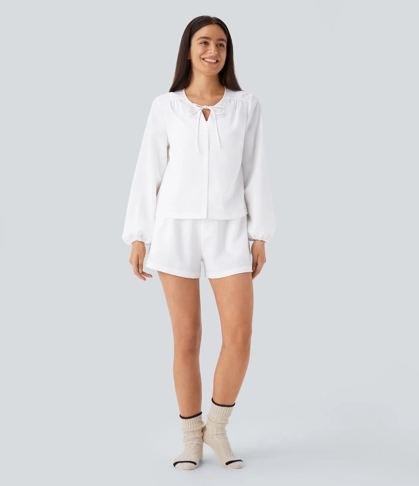 Mid Rise Decorative Button Side Pocket Lounge Shorts - PURE-YOGA
