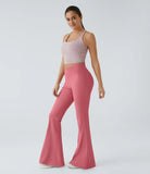 High Waisted Crossover Back Pocket Ruched Butt Lifting Super Flare Yoga Leggings - PURE-YOGA