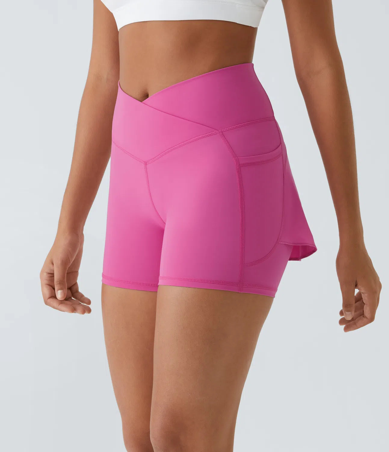 Breezeful™ High Waisted Crossover Side Pocket Back Flare Quick Dry Yoga Shorts - PURE-YOGA