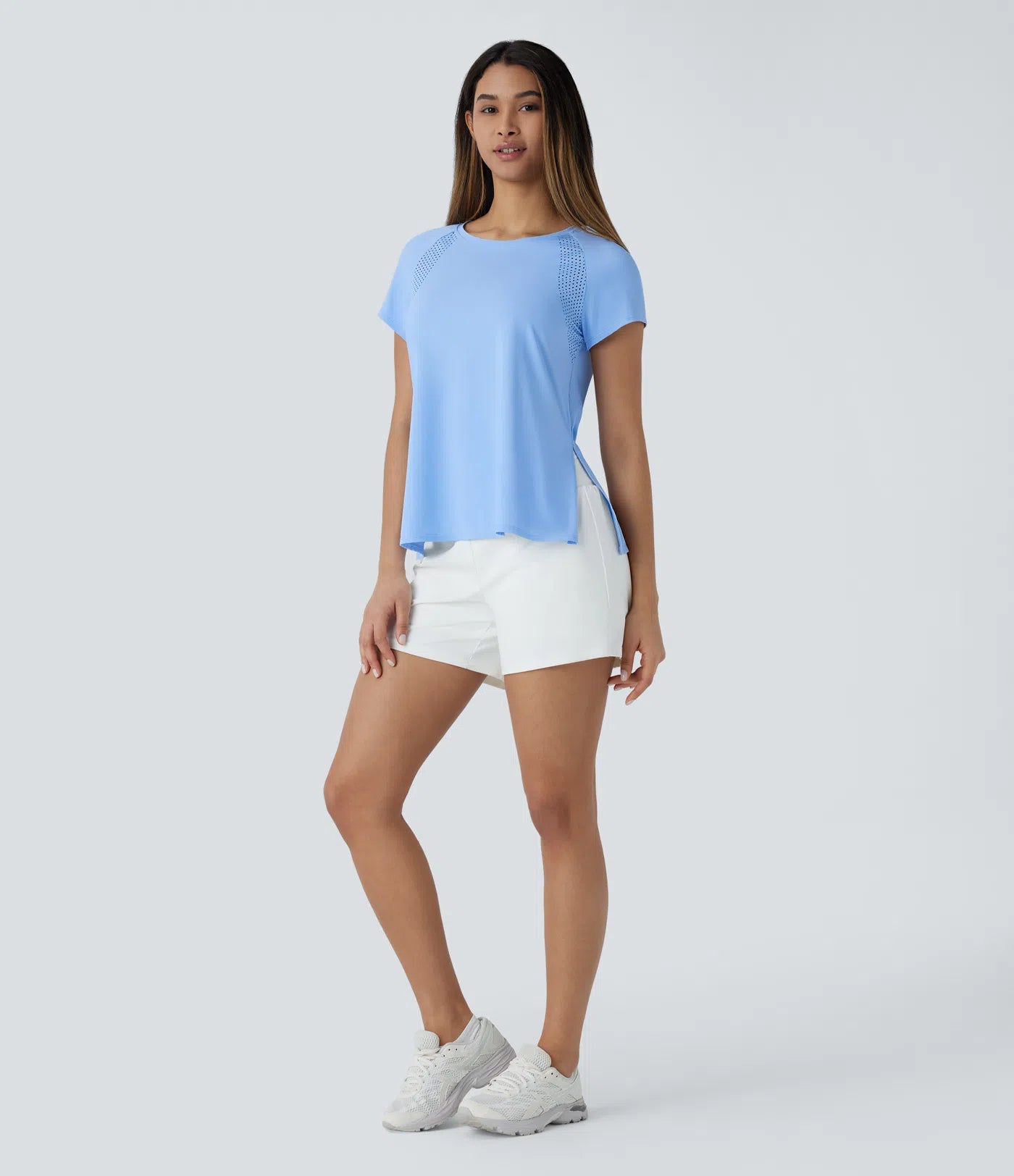 Boat Neck Short Sleeve Cut Out Split Cool Touch Workout Sports Top - PURE-YOGA