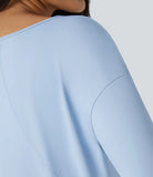 Asymmetric Neck Dropped Shoulder Split Workout Sports Top - PURE-YOGA