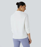 Polo V Neck Long Sleeve High Low Split Hem Yoga Sports Top - PURE-YOGA