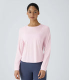 Round Neck Crossover Back High Low Curved Hem Hiking Sports Top - PURE-YOGA