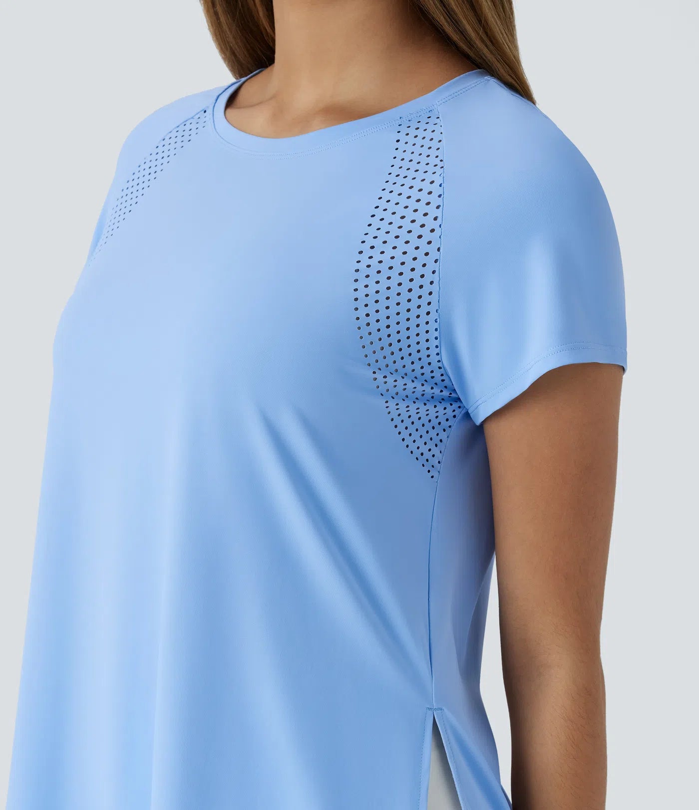 Boat Neck Short Sleeve Cut Out Split Cool Touch Workout Sports Top - PURE-YOGA