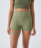High Waisted Adjustable Buckle Back Pocket Ruched Yoga Cargo Biker Shorts 3'' - PURE-YOGA