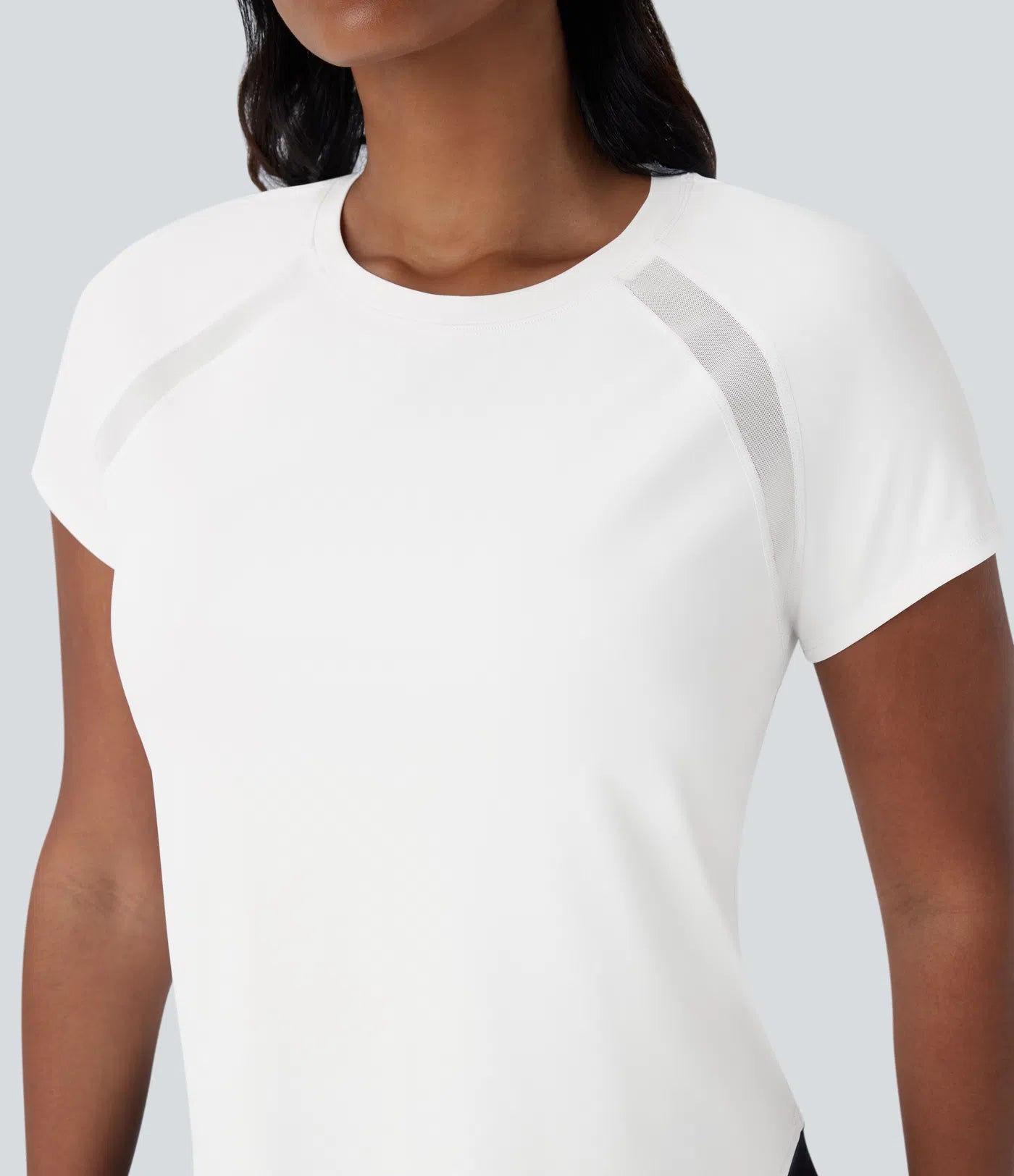 Softlyzero™ QuickDry Round Neck Short Sleeve Contrast Mesh Curved Hem Running Sports Top - PURE-YOGA