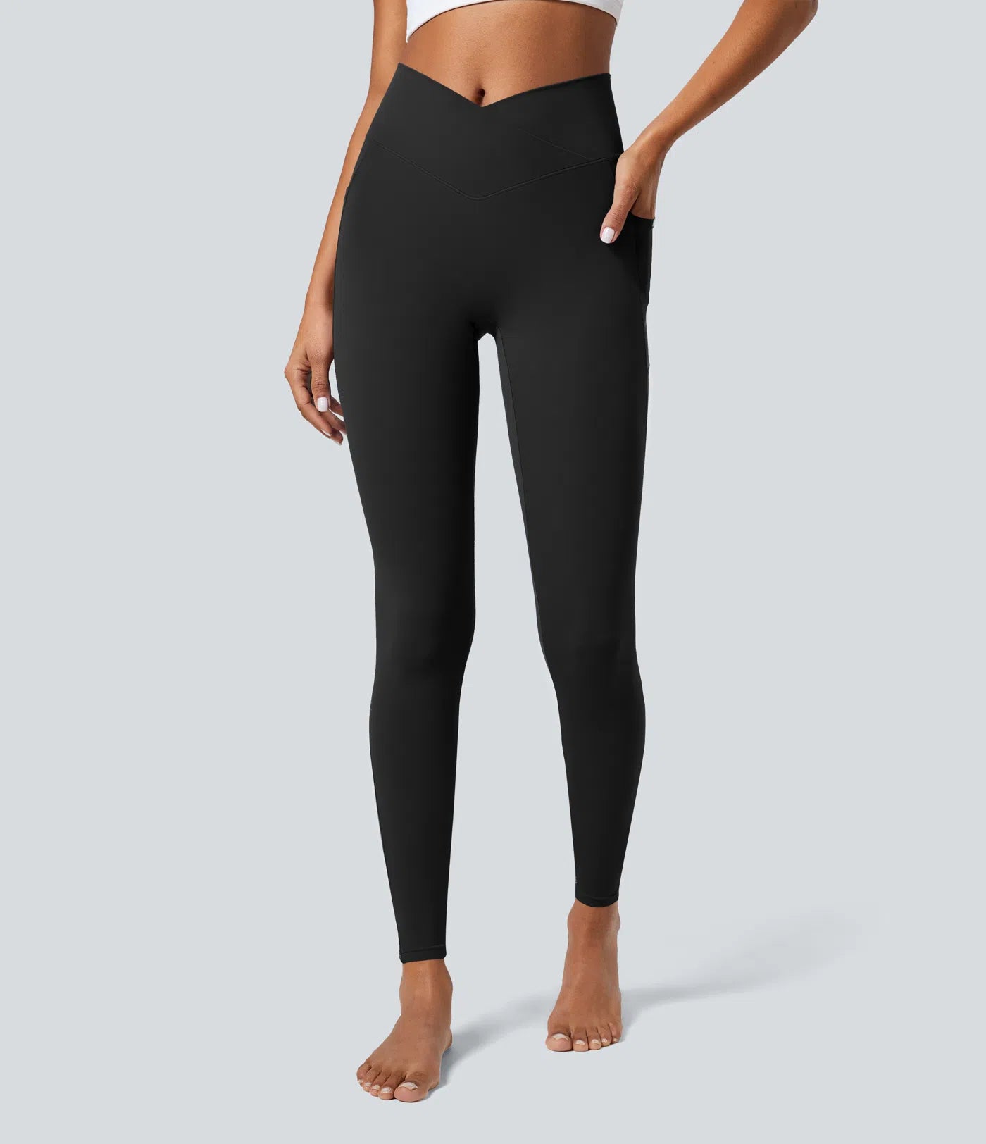 Softlyzero™ Crossover Pocket Plain Leggings-UPF50+ - PURE-YOGA