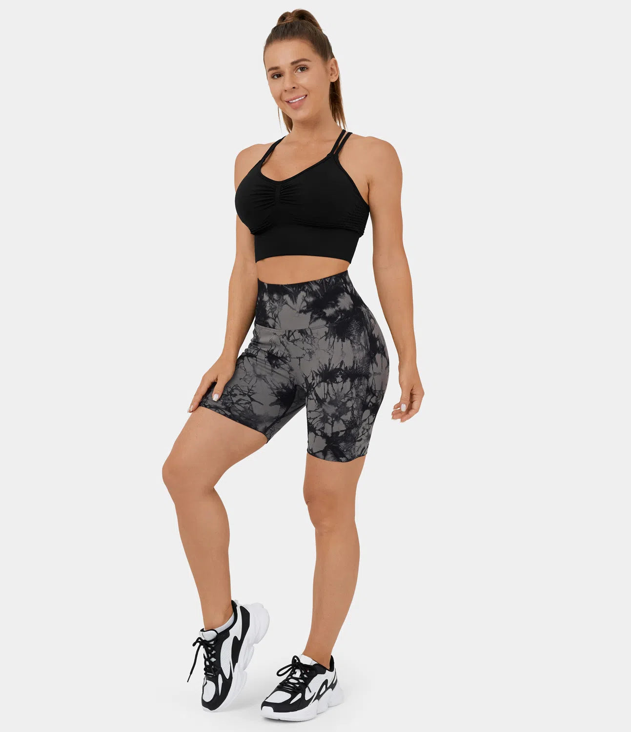 Seamless Flow High Waisted Ruched Tie Dye Yoga Biker Shorts - PURE-YOGA