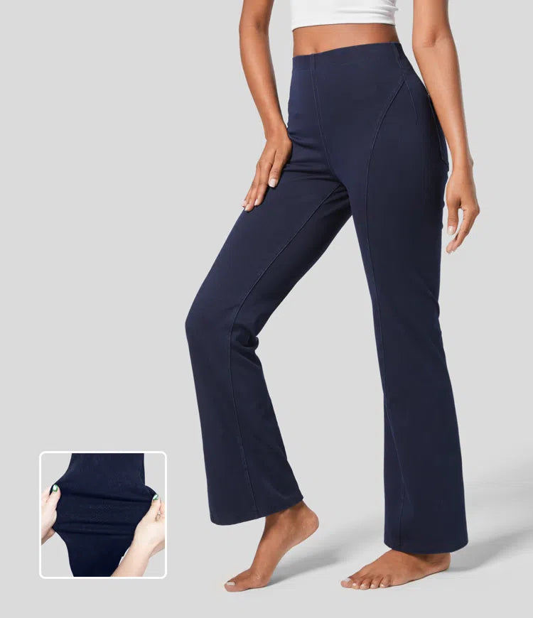Pure-Yoga Flex™ Mid Rise Back Side Pocket Stretchy Knit Denim Casual Bootcut Leggings - PURE-YOGA
