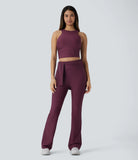 Ruched Stripe Cropped Cool Touch Yoga Sports Top - PURE-YOGA