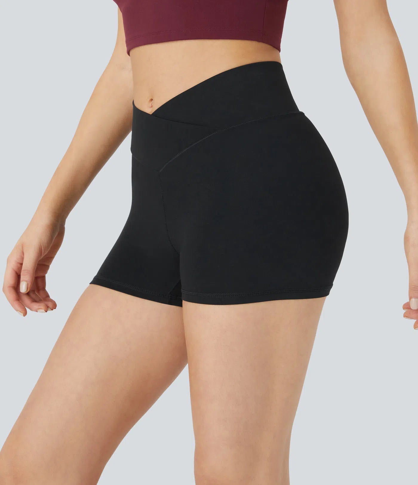 Softlyzero™ High Waisted Crossover Plain Yoga Biker Shorts 3''-UPF50+ - PURE-YOGA