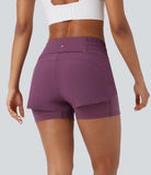 Breezeful™ Mid Rise Drawstring Multiple Pockets 2-in-1 Curved Hem Quick Dry Running Shorts - PURE-YOGA