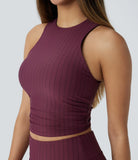 Ruched Stripe Cropped Cool Touch Yoga Sports Top - PURE-YOGA