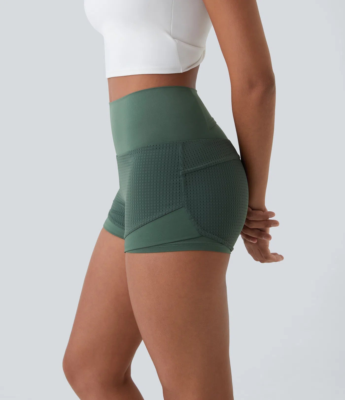 High Waisted Mesh Back Waistband Pocket 2-in-1 Casual Shorts 2" - PURE-YOGA