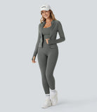 Skin Friendly Soft Seamless Flow Ribbed Leggings High Waisted Tummy Control Yoga 7/8 Leggings - PURE-YOGA