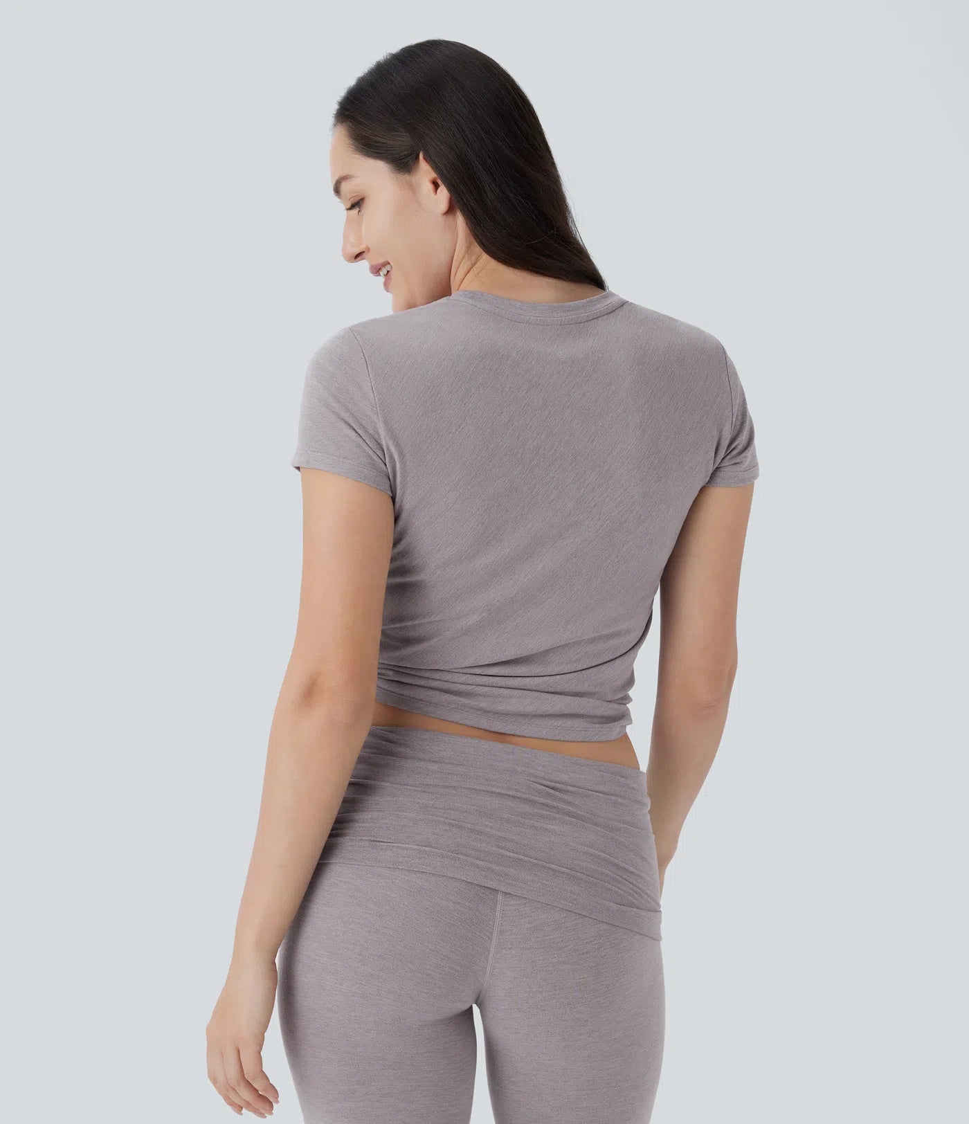 Round Neck Short Sleeve Twisted Cropped Yoga Sports Top - PURE-YOGA