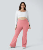 Crossover High Waisted Back Pocket Plus Size Super Flare Leggings - PURE-YOGA