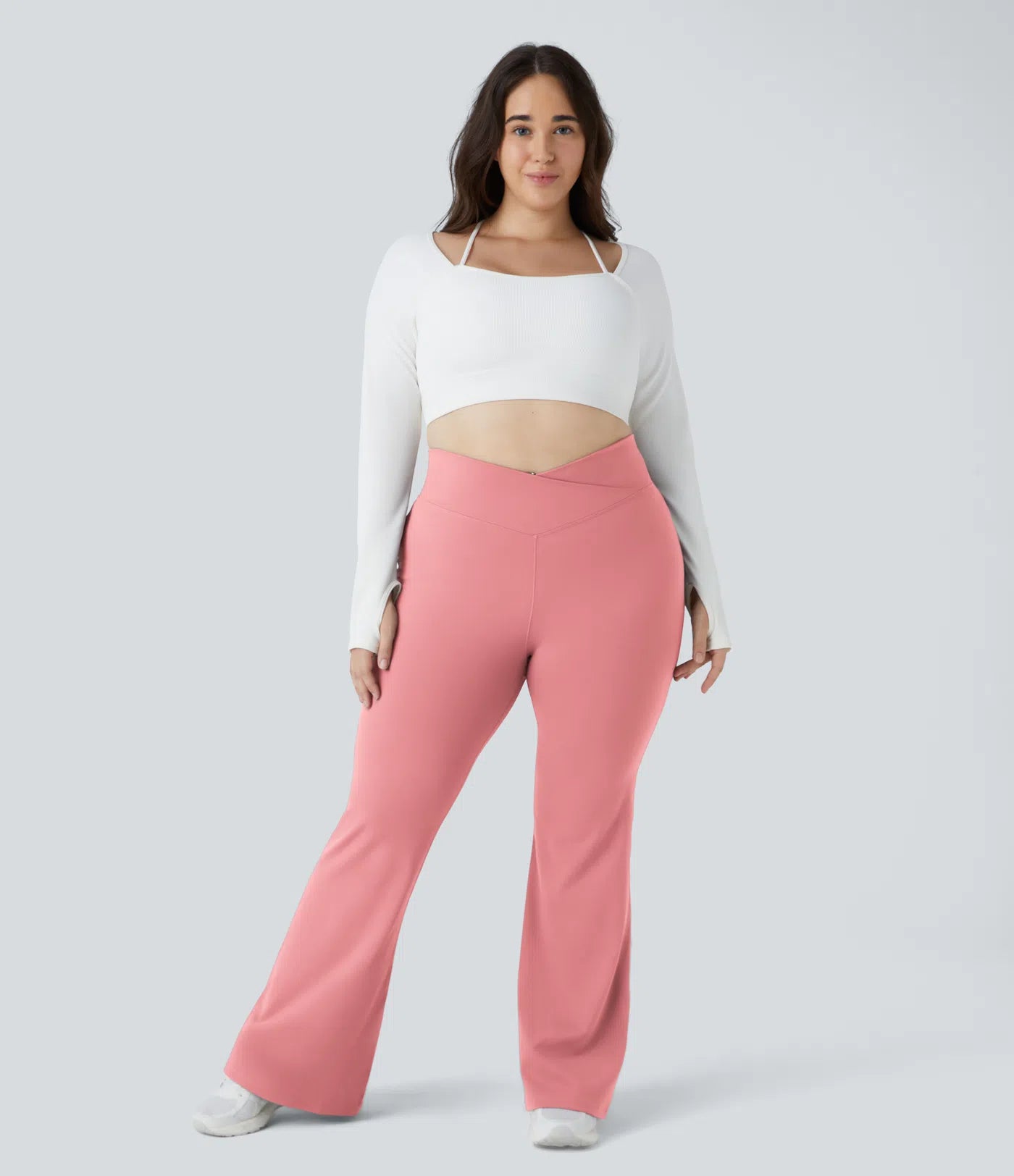 Crossover High Waisted Back Pocket Plus Size Super Flare Leggings - PURE-YOGA