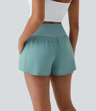 Breezeful™ High Waisted Crossover Side Pocket 2-in-1 Quick Dry Yoga Shorts 4" - PURE-YOGA