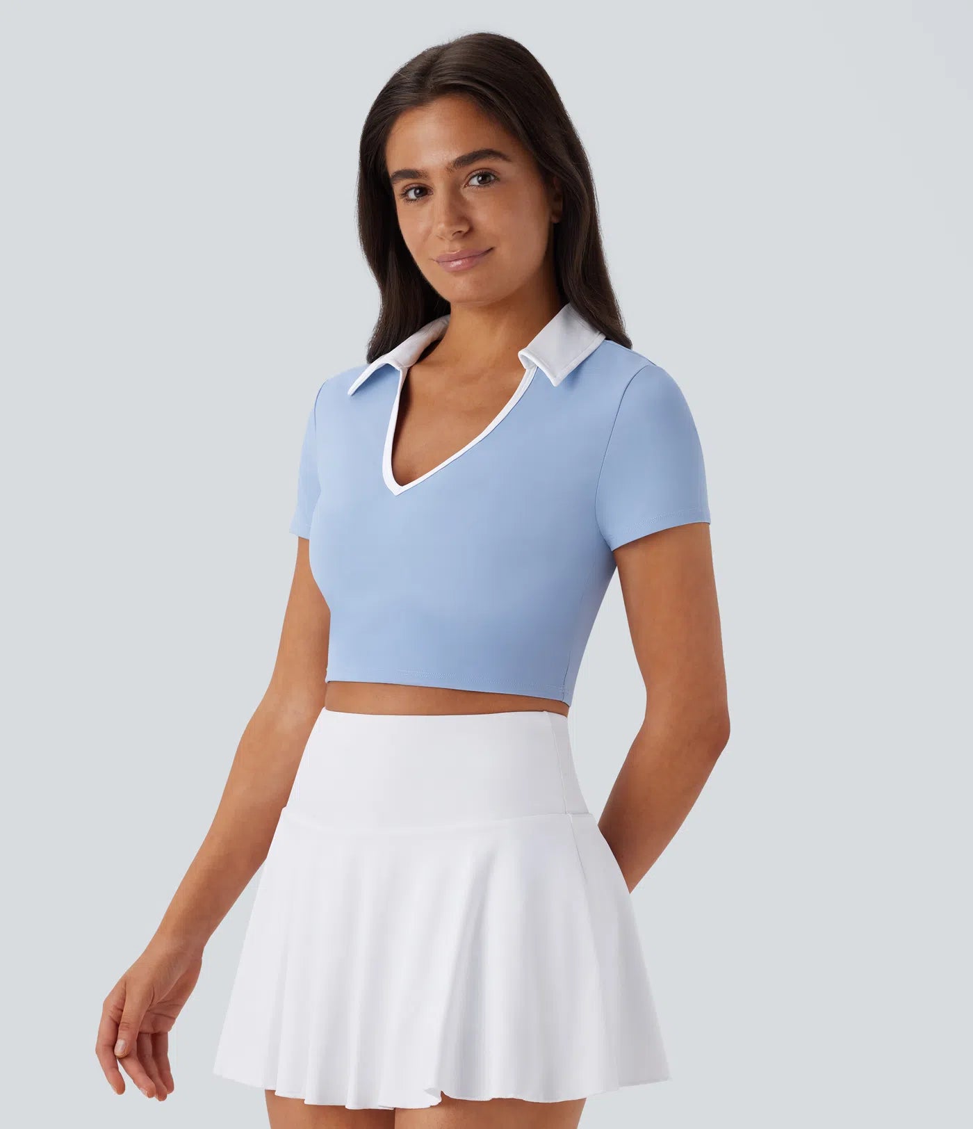 Softlyzero™ QuickDry Color Block Collared Cropped Tennis Sports Top - PURE-YOGA