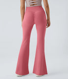 High Waisted Crossover Back Pocket Ruched Butt Lifting Super Flare Yoga Leggings - PURE-YOGA
