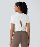 Cut Out Twisted Cropped Hiking Sports Top-UPF40+ - PURE-YOGA