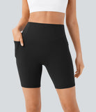 SoCinched High Waisted Scrunch Butt Lifting Tummy Control Side Pocket Shaping Workout UltraSculpt Biker Shorts 7'' - PURE-YOGA