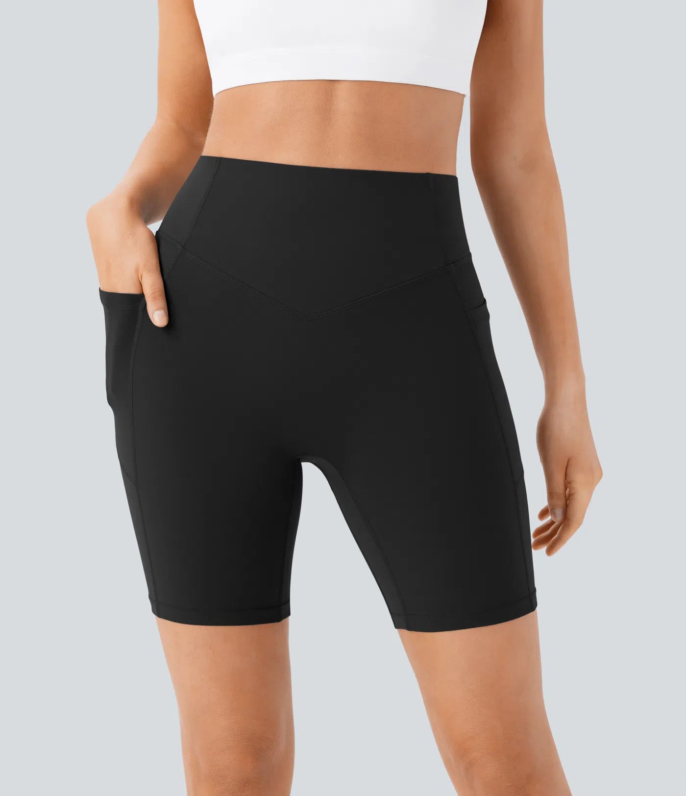 SoCinched High Waisted Scrunch Butt Lifting Tummy Control Side Pocket Shaping Workout UltraSculpt Biker Shorts 7'' - PURE-YOGA