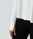 Round Neck Thumb Hole Curved Hem Yoga Sports Top - PURE-YOGA