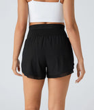 Breezeful™ High Waisted Pocket Contrast Mesh Curved Hem 2-in-1 Quick Dry Running Shorts - PURE-YOGA