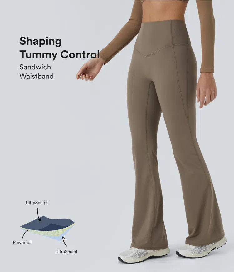 SoCinched High Waisted Tummy Control Shaping Yoga UltraSculpt Flare Leggings - PURE-YOGA