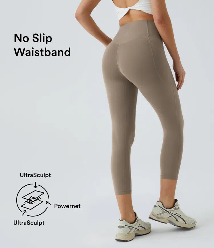 High Waisted Side Pocket Shaping Training Capri Leggings - PURE-YOGA