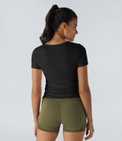 Short Sleeve Cut Out Ruched Workout Sports Top - PURE-YOGA